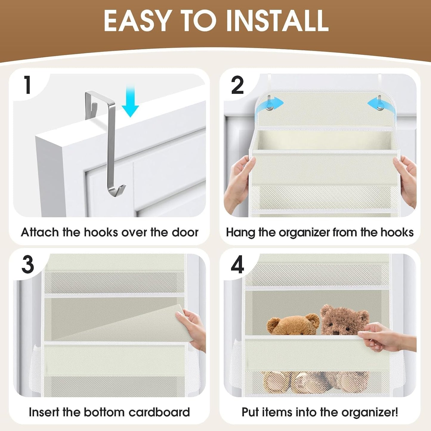 SpaceHacks 1 Pack Over The Door Organizer, Hanging Storage Organizer with Clear Window, 40lb Ultra Sturdy Large Capacity Room Organizer for Pantry Laundry Bathroom Nursery Closet Baby Essential (Grey)