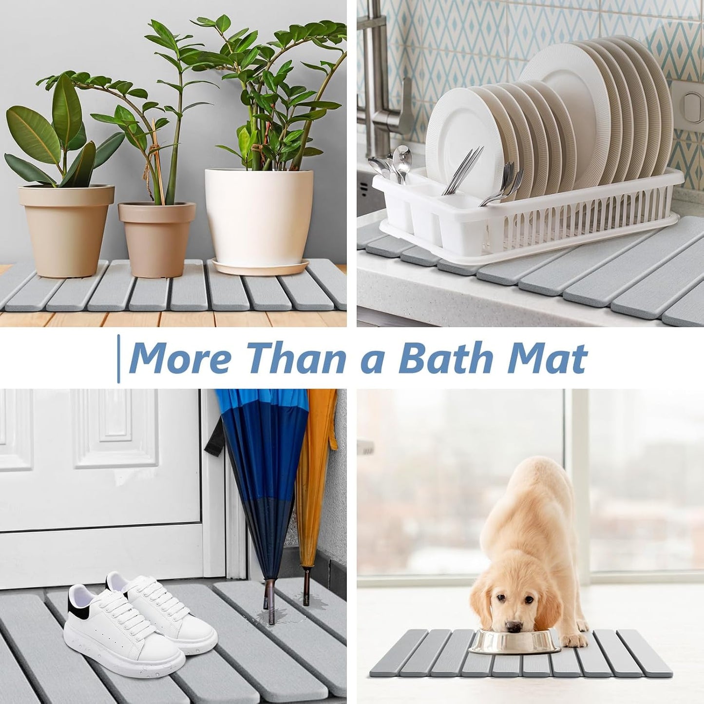 AWW Foldable Stone Bath Mat, Quick Dry Diatomaceous Earth Bath Mat with Non-Slip Mat, Super Absorbent, Easy to Clean, Compact for Small Bathrooms, 23.6 x 15.5, Grey