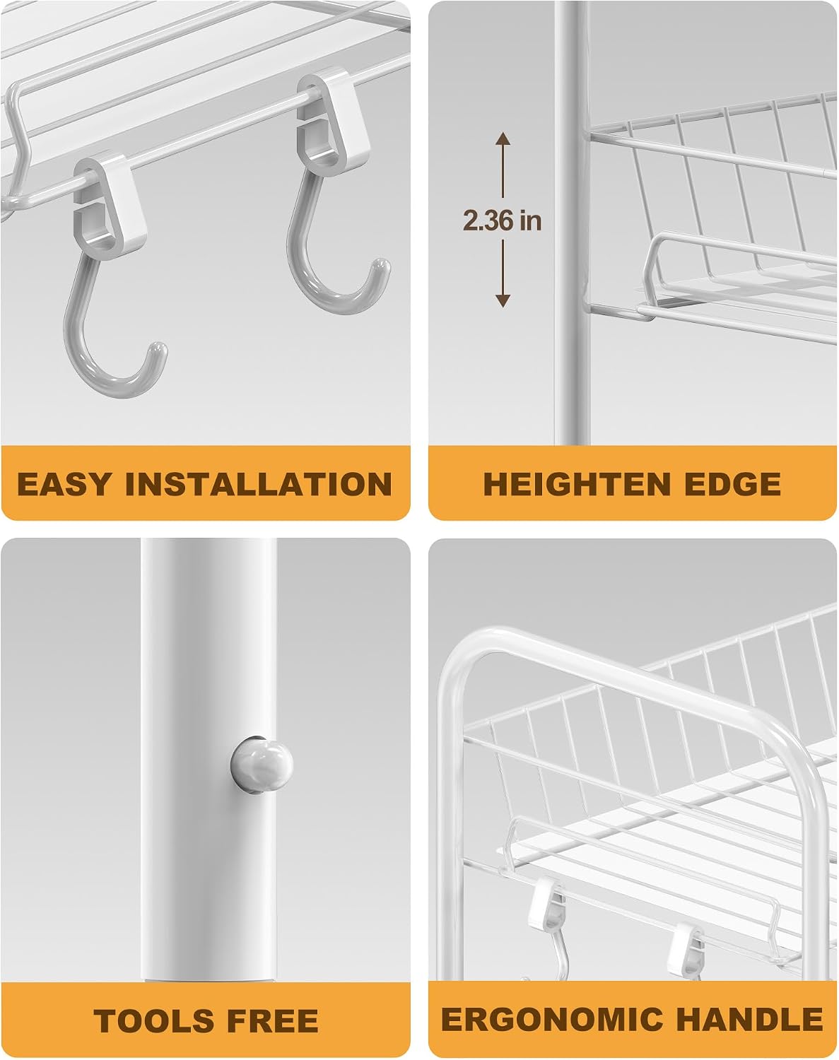 Mythinglogic 4 Tier Rolling Cart with 360° Wheels, Snack Cart, Removable Wire Baskets, Metal Utility Storage Rack for Kitchen, Bathroom, Laundry Room, Office