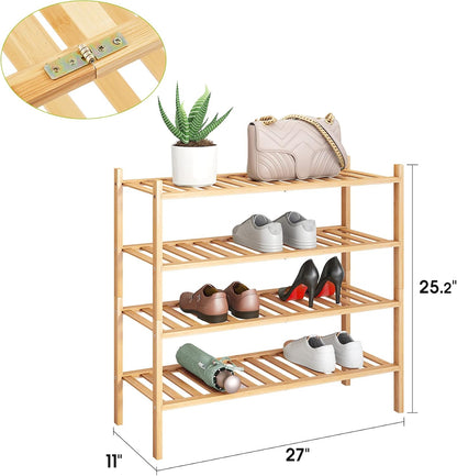 BMOSU 2-Tier Bamboo Small Shoe Rack Premium Stackable Shoe Shelf Storage Organizer for Hallway Closet Living Room Entryway Organizer (Black Bamboo)