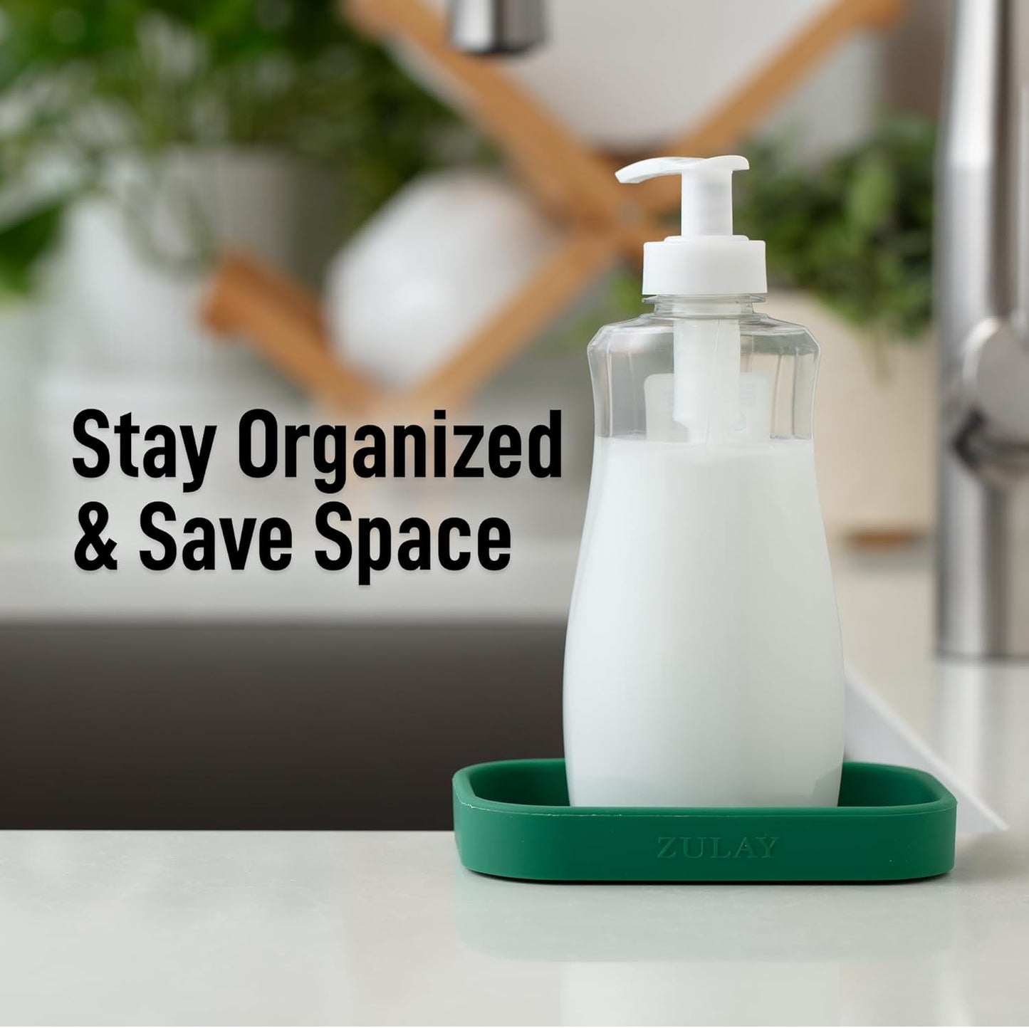 Zulay Kitchen (9x3.5in) Sponge Holder for Kitchen Sink - Flexible Heavy-Duty Multipurpose Sink Caddy - Counter Organizer for Kitchen, Bathroom, Makeup, Trinkets & More! (Grey)