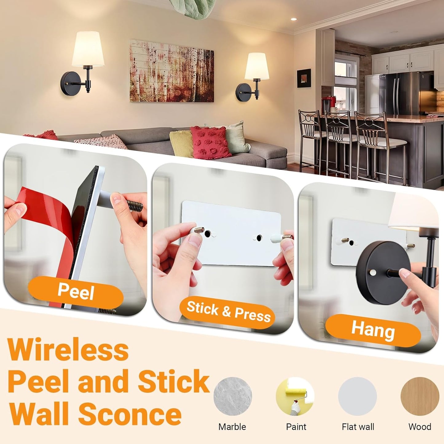 Nekhung Battery Operated Wall Sconces Set of Two, Wireless Battery Wall Light with 10000mAh RGB Dimmable Magnetic Bulb and Remote, Rechargeable Sconce Wall Decor for Bedroom Living Room Hallway
