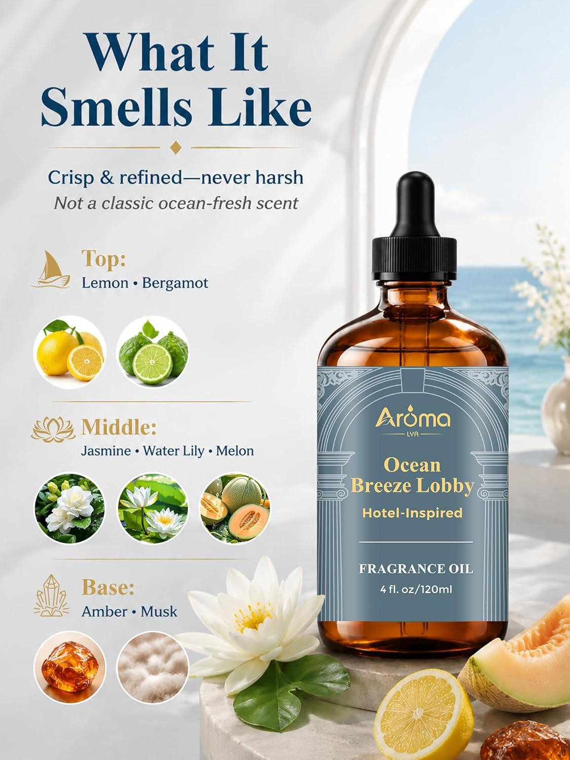 Ocean Breeze Lobby — a Hotel-Inspired Fragrance Oil that Feels Like a Coastal Resort Lobby(Not a Typical Ocean-Fresh Scent), Hotel Diffuser Oil for Home for Diffusers and Crafting