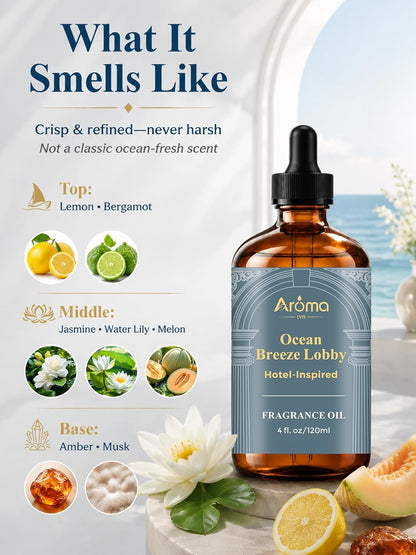 Ocean Breeze Lobby — a Hotel-Inspired Fragrance Oil that Feels Like a Coastal Resort Lobby(Not a Typical Ocean-Fresh Scent), Hotel Diffuser Oil for Home for Diffusers and Crafting