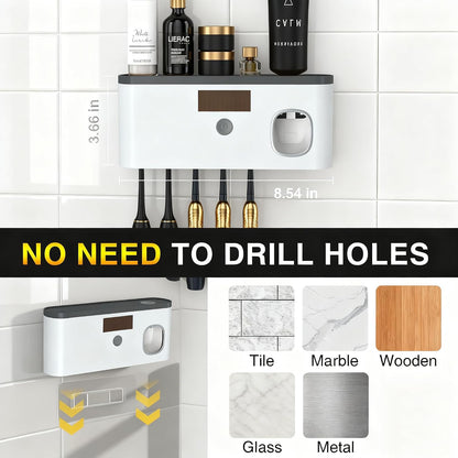 Toothbrush Holders for Bathrooms, Toothbrush Holder Wall Mounted with Toothpaste Dispenser, Rechargeable Cordless Wall Mounted Tooth Brushing Holder