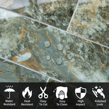 AULIGET 40-Piece Polished White Marble with Gold Peel and Stick Backsplash Wall Tiles, 3" x 12" PVC Faux Stone Stick on Tiles for Backsplash Kitchen, Bathroom, Laundry Room, Camper, Fireplace