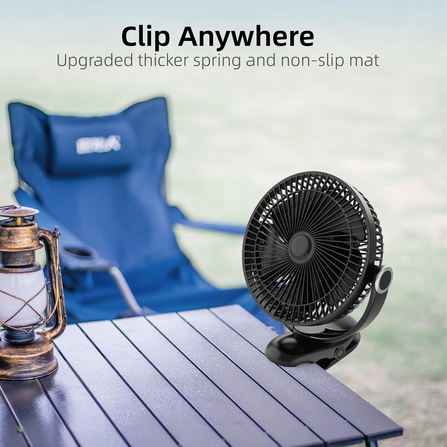 10000mAh 30hrs Portable Fan Rechargeable, 8-Inch Battery Operated Clip on Fan, USB Fans, 4 Speeds, Strong Airflow, Sturdy Clamp for Golf Cart Office Desk Outdoor Travel Camping Bed Truck Treadmill