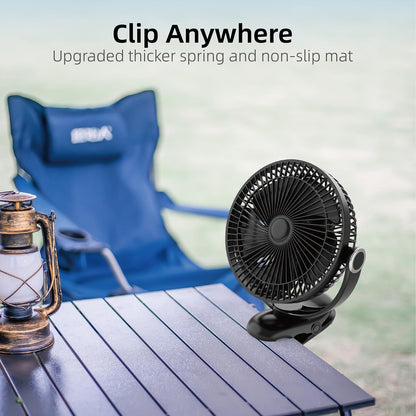 10000mAh 30hrs Portable Fan Rechargeable, 8-Inch Battery Operated Clip on Fan, USB Fans, 4 Speeds, Strong Airflow, Sturdy Clamp for Golf Cart Office Desk Outdoor Travel Camping Bed Truck Treadmill