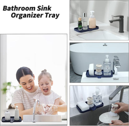 MicoYang Silicone Bathroom Soap Dishes with Drain Spout-Bathroom and Kitchen Sink Organizer,Sponge Holder,Dish Soap Tray,Perfect for Dispenser,Scrubber,Bottle,Cup on Sink or Counter-Coffee 4.9"×3.2"