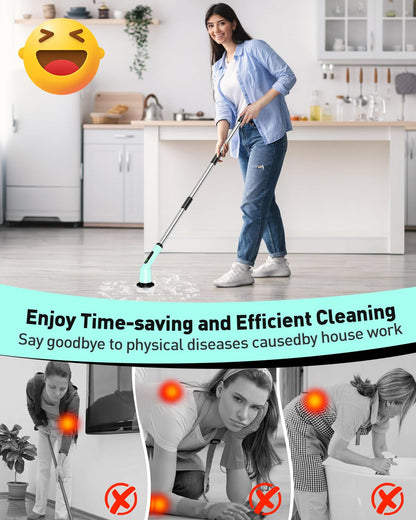 Shower Scrubber with Long Handle, Shower Cleaner Brush with 8 Floor Machine Pads, Cordless Electric Spin Scrubber for Cleaning with 2 Speed, Cleaning Supplies for Bathroom Bathtub Kitchen Floor Tile