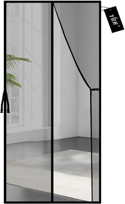 YRH Magnetic Screen Door with Stay Open Buckles - Door Curtains Heavy Duty Self-Sealing Mesh,Powerful Magnets (Fit for Door Size:36x82 Inch,Screen Itself Size:38x83 Inch, Black)