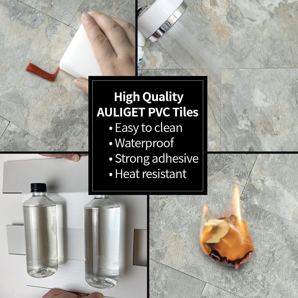 AULIGET 6" x 12" Black Slate Peel and Stick Backsplash Wall Tiles, PVC Faux Stone Stick on Tiles for Backsplash Kitchen, Bathroom, Laundry Room, Camper, Fireplace (Pack of 20)
