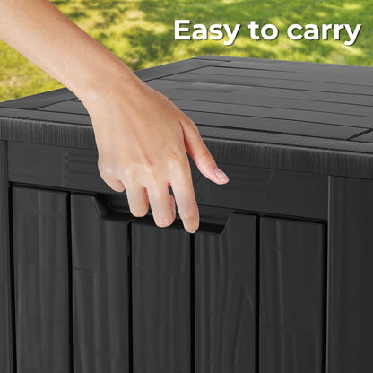 TARKARI 320 Gallon Lockable Resin Deck Box, Waterproof & UV-Resistant Outdoor Storage Box for Outdoor Cushion Storage, Garden Tools & Pool Accessories Storage, Black