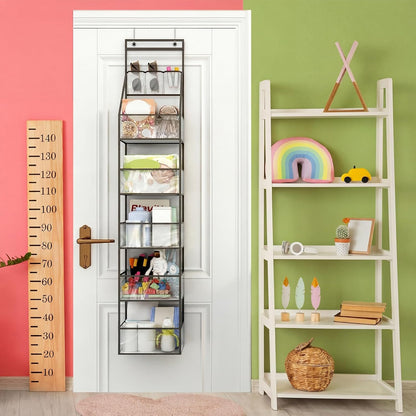 Fixwal 6-Shelf Over The Door Hanging Pantry Organizer Hanging Storage with Clear Plastic Pockets Behind The Door Storage Organizer with 3 Small PVC Pockets for Closet Bedroom Bathroom (Grey)