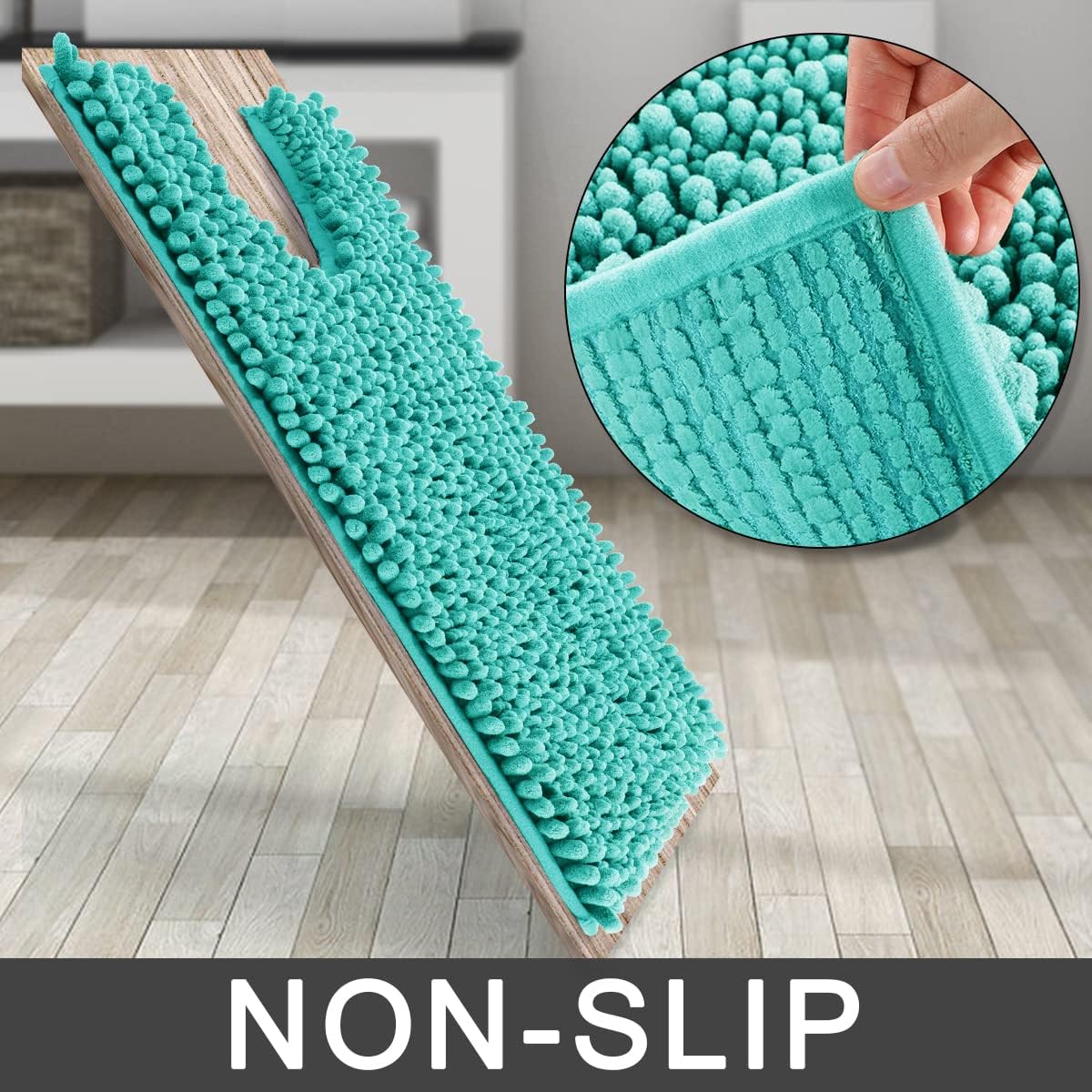 Yimobra Bathroom Rugs Non Slip Washable - Ultra Soft Absorbent Chenille Bath Mat, Quick Dry Shaggy Floor Carpet for Tub Shower, Gray Home Decor Accessories, 24x17 Inch