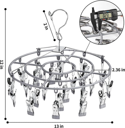PHYDELU Drying Rack Clothing with 20 Clips，Sock Hanger for Drying，Hanging Clothes Dryer Underwear Hangers Racks Laundry Herb Socks Panty Wet Bra Lingerie Baby Delicates Foldable Small Indoor Metal