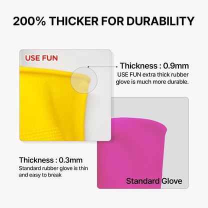 USE FUN Kitchen Rubber Gloves – 100% Natural Latex, Durable Non-Slip Waterproof Dishwashing Gloves, M/L/XL