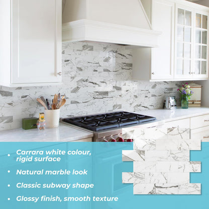 STICKGOO 10-Sheet Subway Tile Peel and Stick Backsplash, Seamless Design Polished Eurasia Beige Kitchen Backsplash Wall Tiles, Glossy Surface Waterproof Stick on Tile for Bathroom, RV, Fireplace