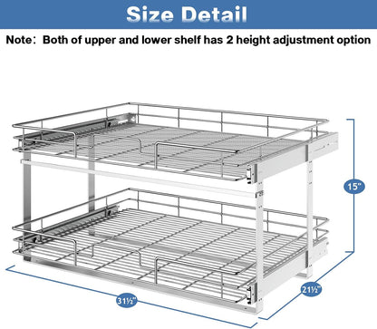 LOVMOR 2 Tier 31½"W x 21½"D, Individual Pull Organizer Kitchen Cabinet Storage Sliding Shelves
