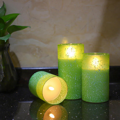 Blue Flameless Candles with Remote, Real Wax Glass Battery Operated Candles with Timer, LED Pillar Candle for Bedroom Home Wedding Birthday Party Fall Halloween Christmas Decorations, Set of 3
