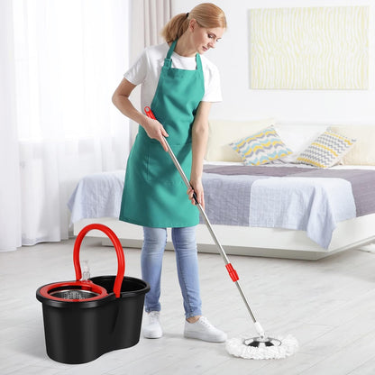 Spin Mop and Bucket with Wringer Set, 360° Spinning Mop Bucket System with 3 Microfiber Mop Replacement Heads and 50" Stainless Steel Adjustable Handle for Floor Cleaning