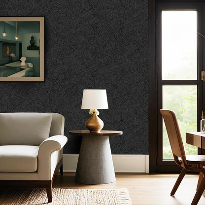 15.7" X 118" Black Silk Wallpaper Embossed Self Adhesive Peel and Stick Wallpaper Contact Paper Removable Waterproof Kitchen Vinyl Wrap Cabinet Furniture Textured Renter Friendly Wall Gift Paper