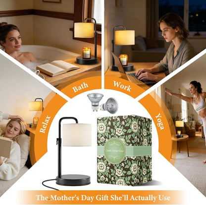 Hyrion Candle Warmer Lamp with Timer Dimmer, Modern Farmhouse Candle Lamp Adjustable Height, Birthday Gifts for Women Mom, Electric Flameless Candle Melter with 2 Bulbs, House Warming Home Decor