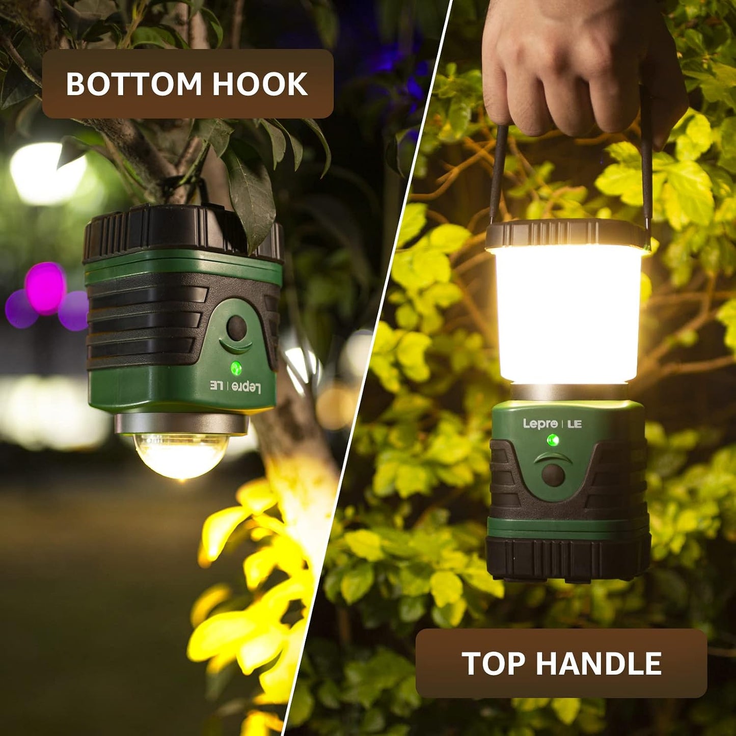 Lepro 1000LM LED Camping Lantern Rechargeable, 4400mAh Green Tent Light with 4 Light Modes, Waterproof Lantern Flashlight for Hurricane Emergency, Camping Essentials, USB Cable Included