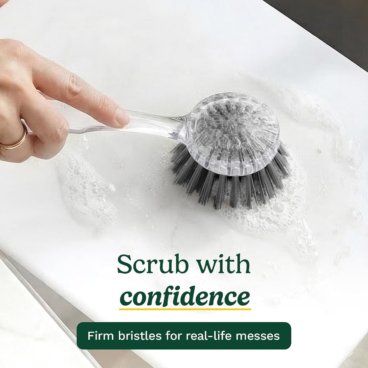 Cuisinart Dish Brush with Handle 2 Pack – Kitchen Scrub Brush for Dishes, Pots & Pans, Non-Scratch Dish Scrubber, Firm Bristles for Sink & Cookware, Comfortable Grip for Everyday Cleaning