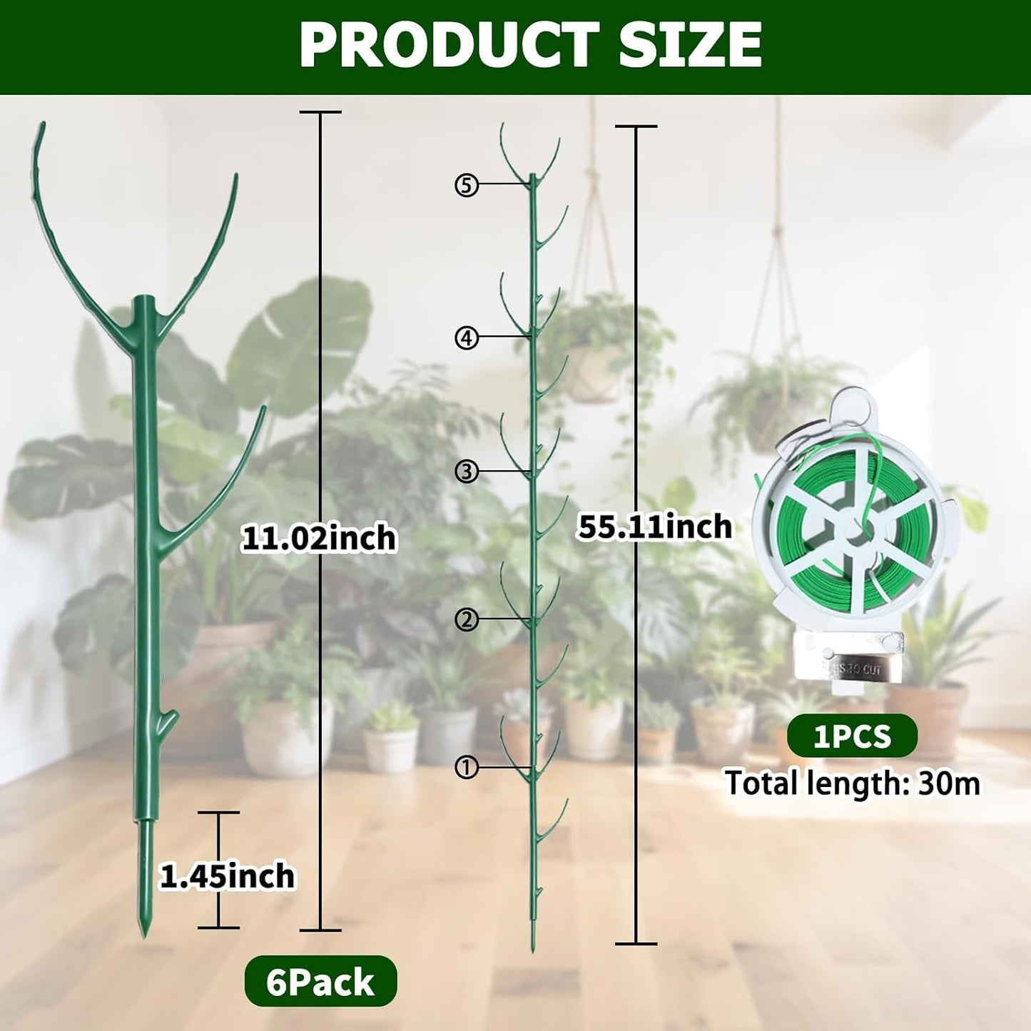6pack Adjustable Plant Support Pole – Stackable Indoor/Outdoor Support Pole with Clamps, Suitable for Supporting Monstera and Climbing Plants, Garden Accessories, Perfect Replacement for Plant Stakes