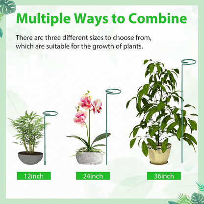 Unves 24 in Plant Stakes, 12 Pack Garden Plant Support Stakes(12" or 24") | Single Stem Plant Cage for Outdoor Indoor Plants Orchid, Tomatoes, Peony, Lily, with 100 Pcs Twist Ties