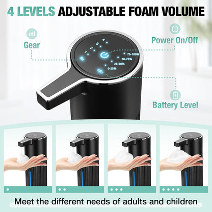 2 Pack Automatic Soap Dispenser: 14oz Plastic - Foaming Touchless 4 Level Adjustable Wall Mount Foam Black Rechargeable Electric Auto Smart Soap Dispenser Set - Bathroom Kitchen Hand Dish Lotion