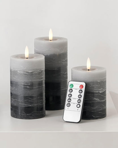 Stmarry White Flameless Candles with Remote and Timer, Real Wax Made LED Pillar Candles Battery Operated with 3D Flickering Flame - 3" x 4",5",6" - Set of 3