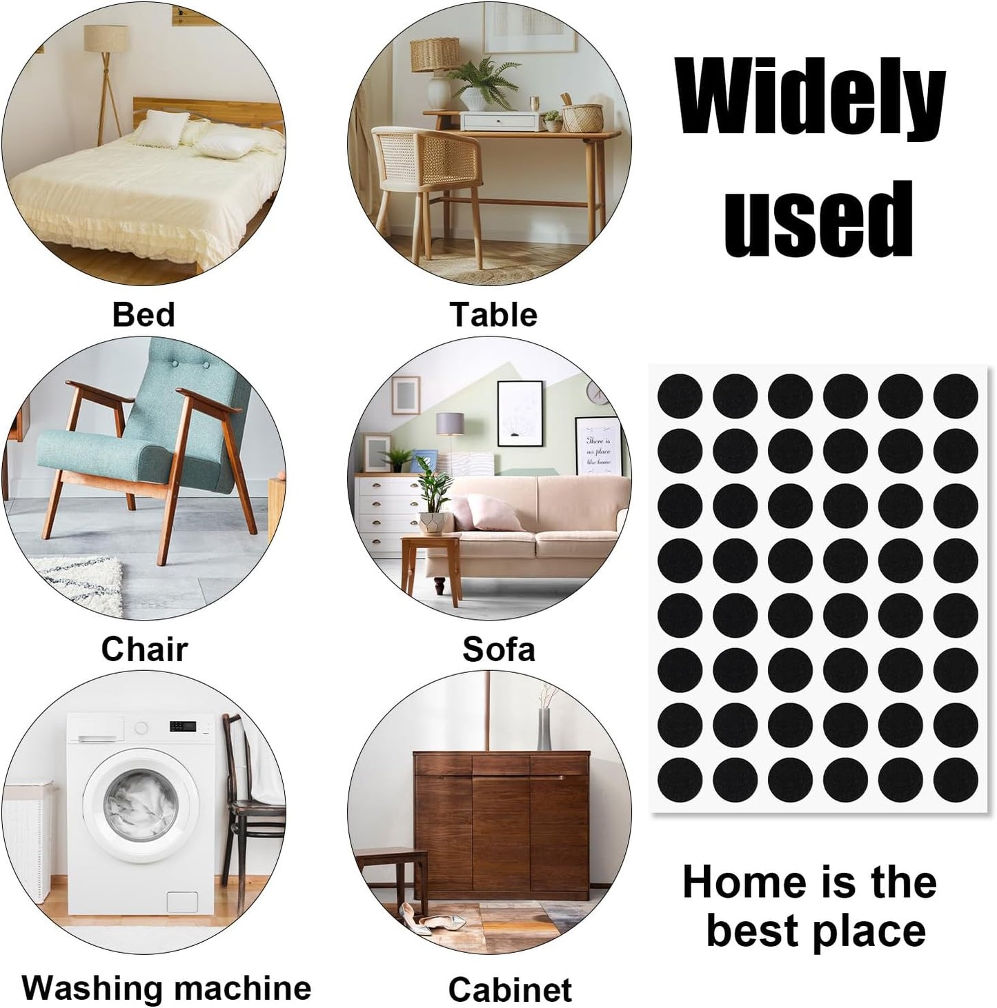 96pcs Felt Pads for Cabinet Door, 1.3cm/1/2in Round Thick Quite Small Cupboard Bumpers Self Adhesive Sticky Felt Dots Furniture Tools for Kitchen Furniture Floor Drawers Table Chair Legs Feet (Black)