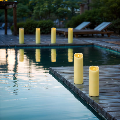 Amagic IP65 Waterproof Outdoor Flameless Candles with Remote, LED Candles Battery Operated with Timer, Flickering Fake Pillar Candle for Outside Patio Yard Decor, Ivory, Set of 5, D3 X H4 5" 6" 8" 8"