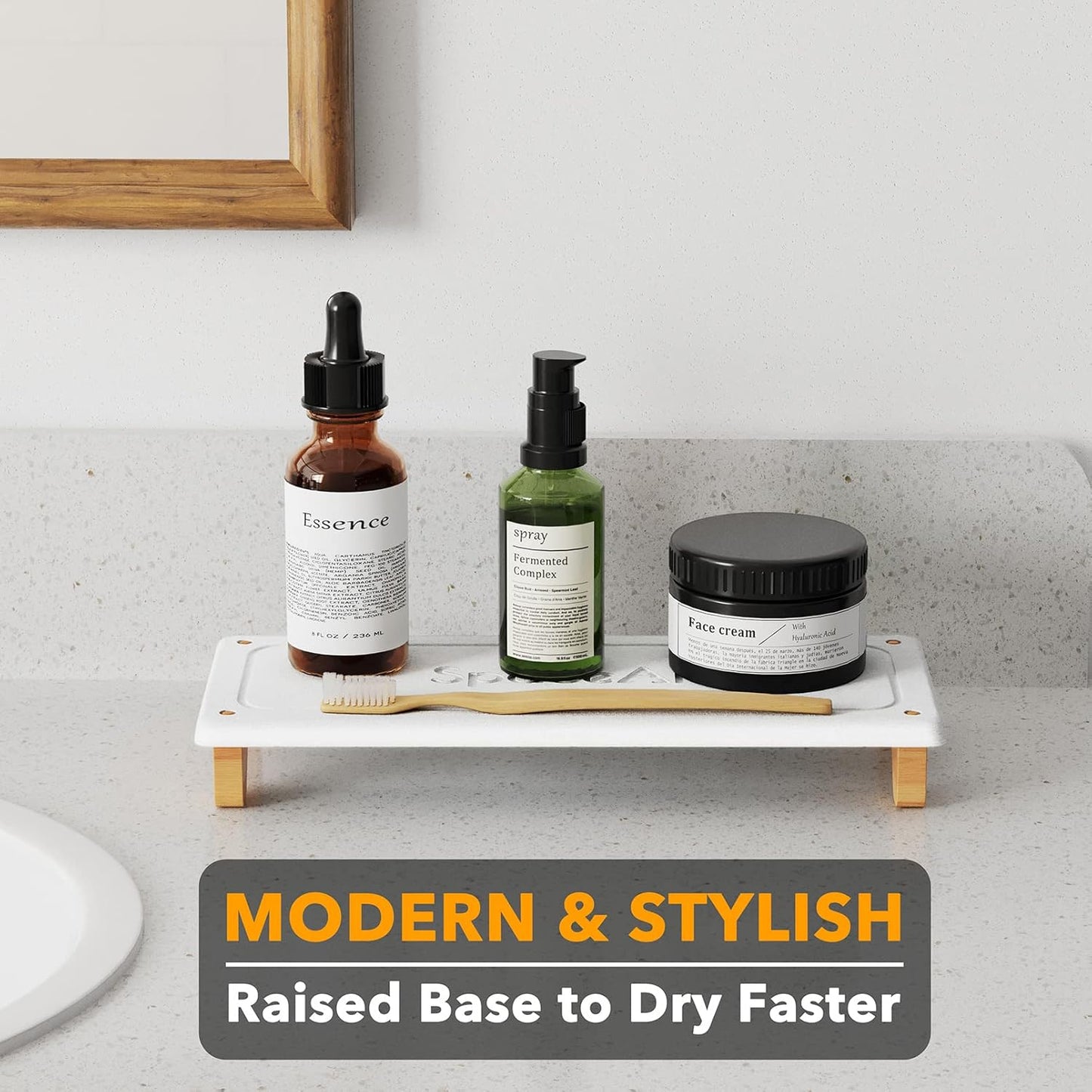 SpaceAid DryingNeat Sink Organizer, Instant Dry Sink Caddy Organizers, Kitchen Sponge Soap Holder Dispenser, Countertop Fast Drying Rack (Bamboo Feet, Gray)