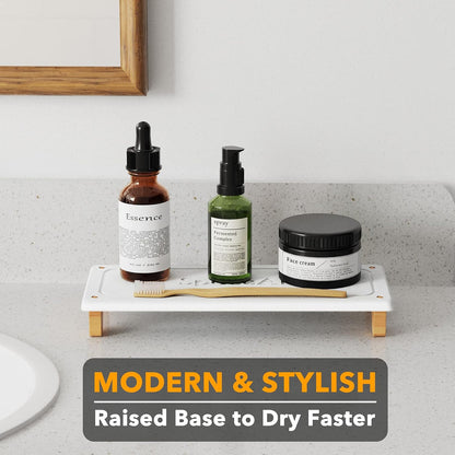 SpaceAid DryingNeat Sink Organizer, Instant Dry Sink Caddy Organizers, Kitchen Sponge Soap Holder Dispenser, Countertop Fast Drying Rack (Bamboo Feet, Gray)