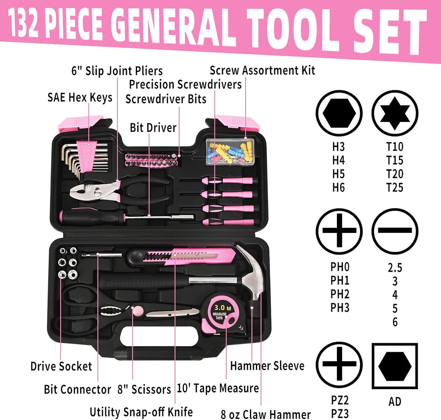 HANGYING 39-Piece Basic Household Tool Set with Toolbox Storage Case, Blue | Basic Home Tool Kit, Small Hand Tool Kit, General Home Repair, for Home Garage, Office, College Dormitory, Daily DIY Use