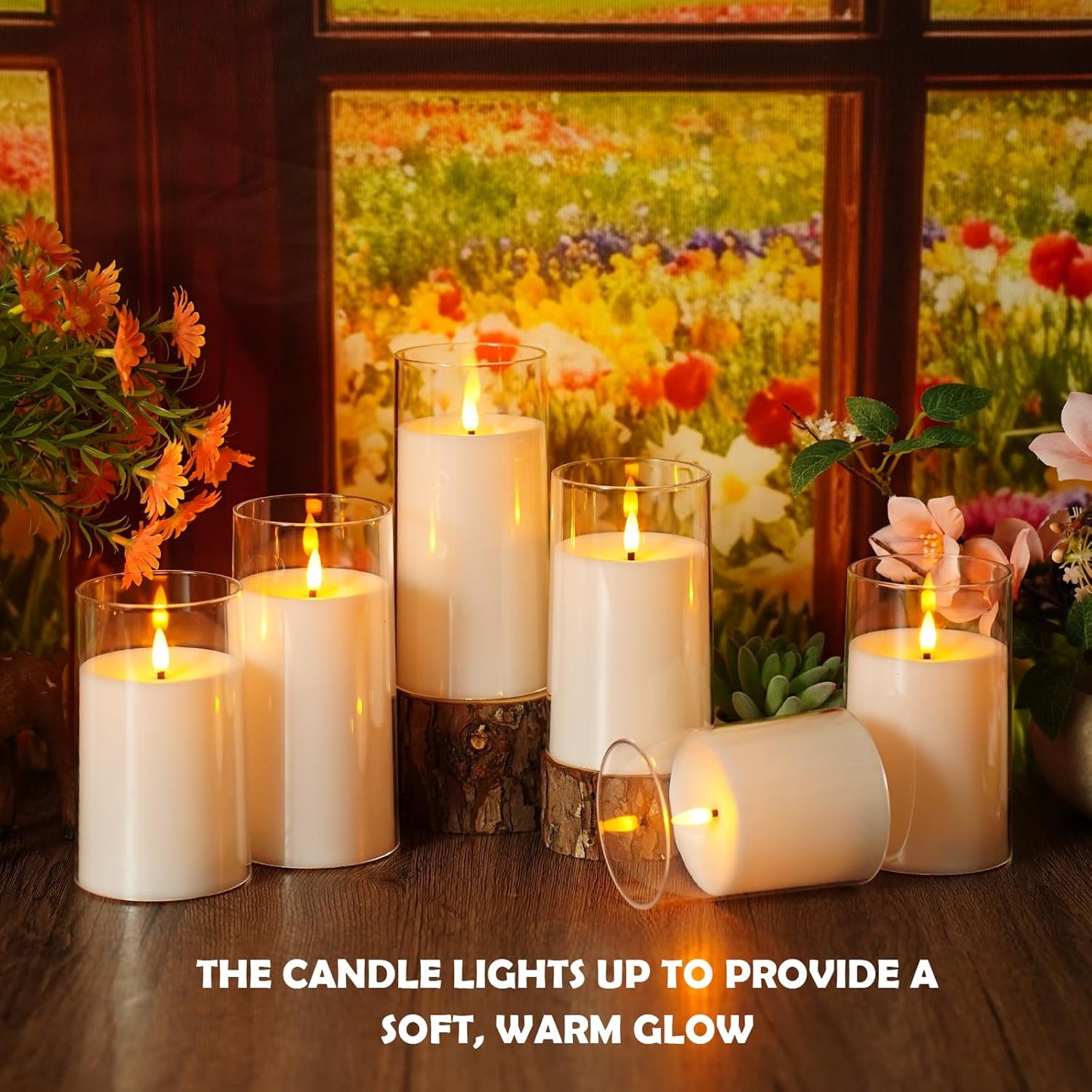 kakoya Flickering Flameless Candles Battery Operated with Remote and 2/4/6/8 H Timer Plexiglass Led Pillar Candles Pack of 9(D2.3 xH5.5 6.5" 7.5") with Realistic 3D Wick Candles for Home Decor(Ivory)