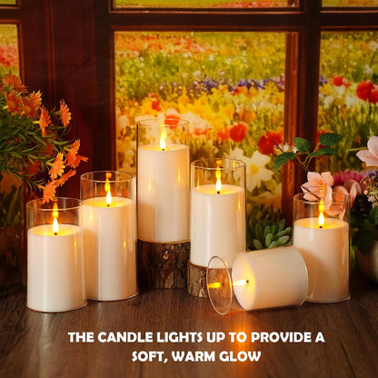 kakoya Flickering Flameless Candles Battery Operated with Remote and 2/4/6/8 H Timer Plexiglass Led Pillar Candles Pack of 9(D2.3 xH5.5 6.5" 7.5") with Realistic 3D Wick Candles for Home Decor(Ivory)
