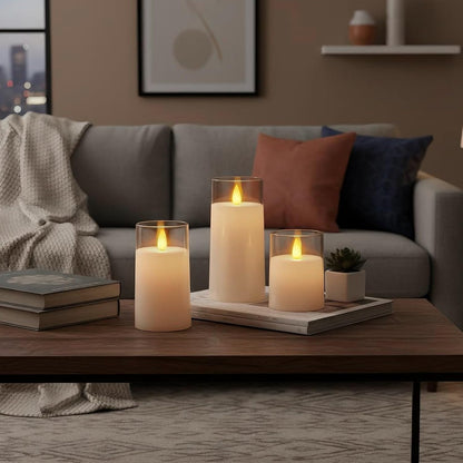 Raycare Flameless Electronic Pillar Candles with Remote Control and Timer- Battery Operated Realistic Flickering LED Fake Candle for Home, Wedding, Valentine's Day, Decor,White,Set of 2(3"x6"6")