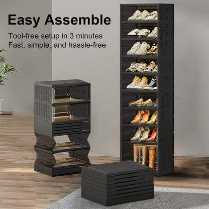 SYNCVIBE Shoe Rack Organizer for Closet Entryway Foldable Sneaker Storage Shoe, Collapsible Shoe Cabinet, Stackable Shoe Storage Cabinet with Lids for Living Room (6 Tiers 24 Pairs)