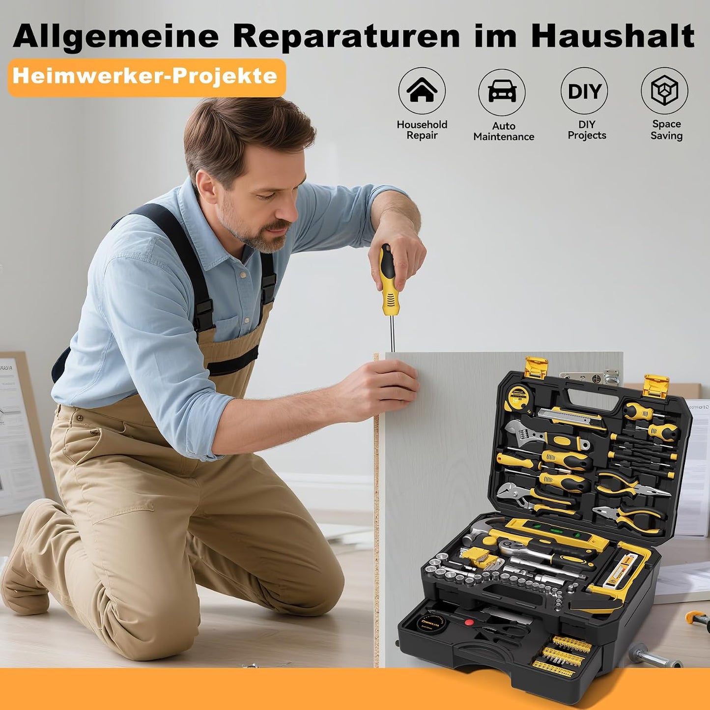 328 Piece Tool Kit for Home,Hand Repair Tool Set,Toolbox Storage Case with Drawer,General Household/Auto Tool Kit,Perfect for Homeowner, DIY, Handyman