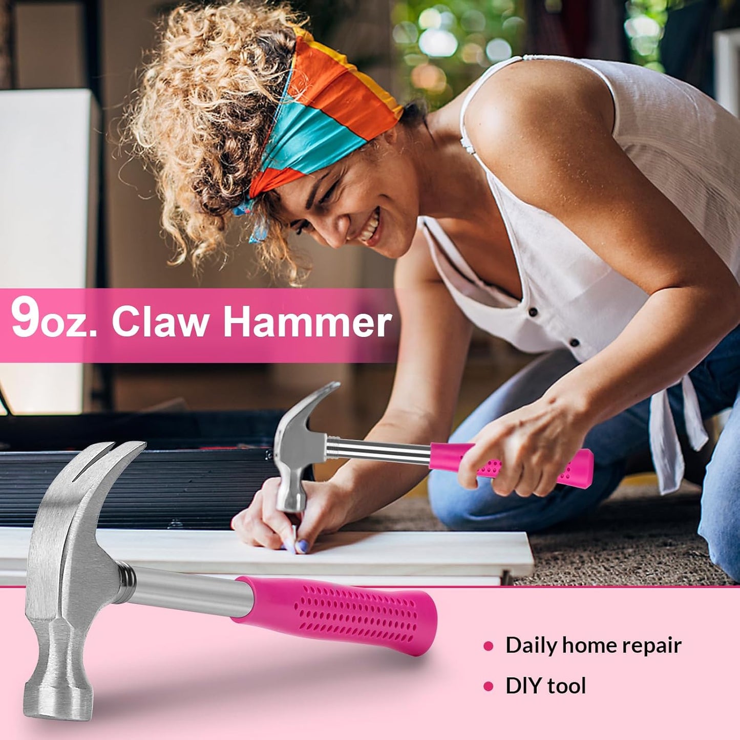 THINKWORK Pink Tool Set - 207 Piece Lady's Portable Home Repairing Tool Kit with 13'' Wide Mouth Open Storage Tool Bag, Perfect for DIY, Home Maintenance - Christmas Gift for Women, LHTS-034