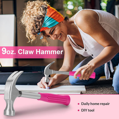 THINKWORK Pink Tool Set - 207 Piece Lady's Portable Home Repairing Tool Kit with 13'' Wide Mouth Open Storage Tool Bag, Perfect for DIY, Home Maintenance - Christmas Gift for Women, LHTS-034