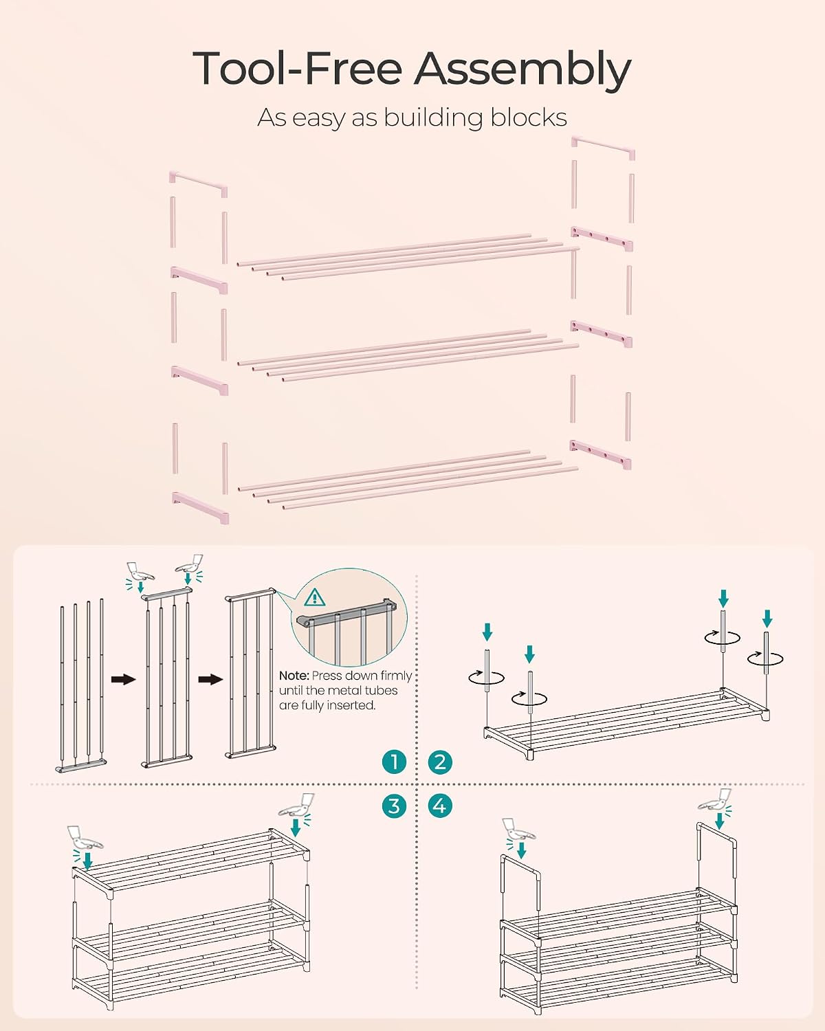 SONGMICS Shoe Rack, 6-Tier Shoe Organizer, Metal Storage Shelf, Upright or Upside Down, for 24-30 Pairs, Stackable, for Entryway, 11.8 x 36.2 x 42.7 Inches, Black ULSA306BH01