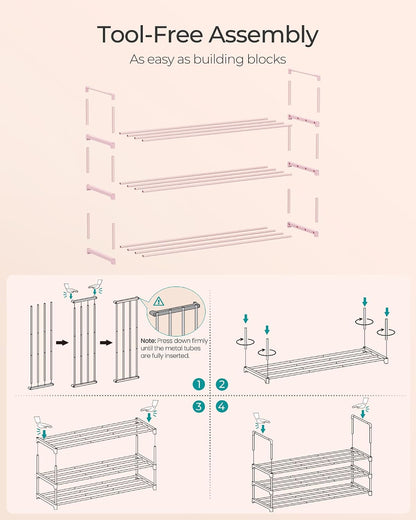 SONGMICS Shoe Rack, 6-Tier Shoe Organizer, Metal Storage Shelf, Upright or Upside Down, for 24-30 Pairs, Stackable, for Entryway, 11.8 x 36.2 x 42.7 Inches, Black ULSA306BH01