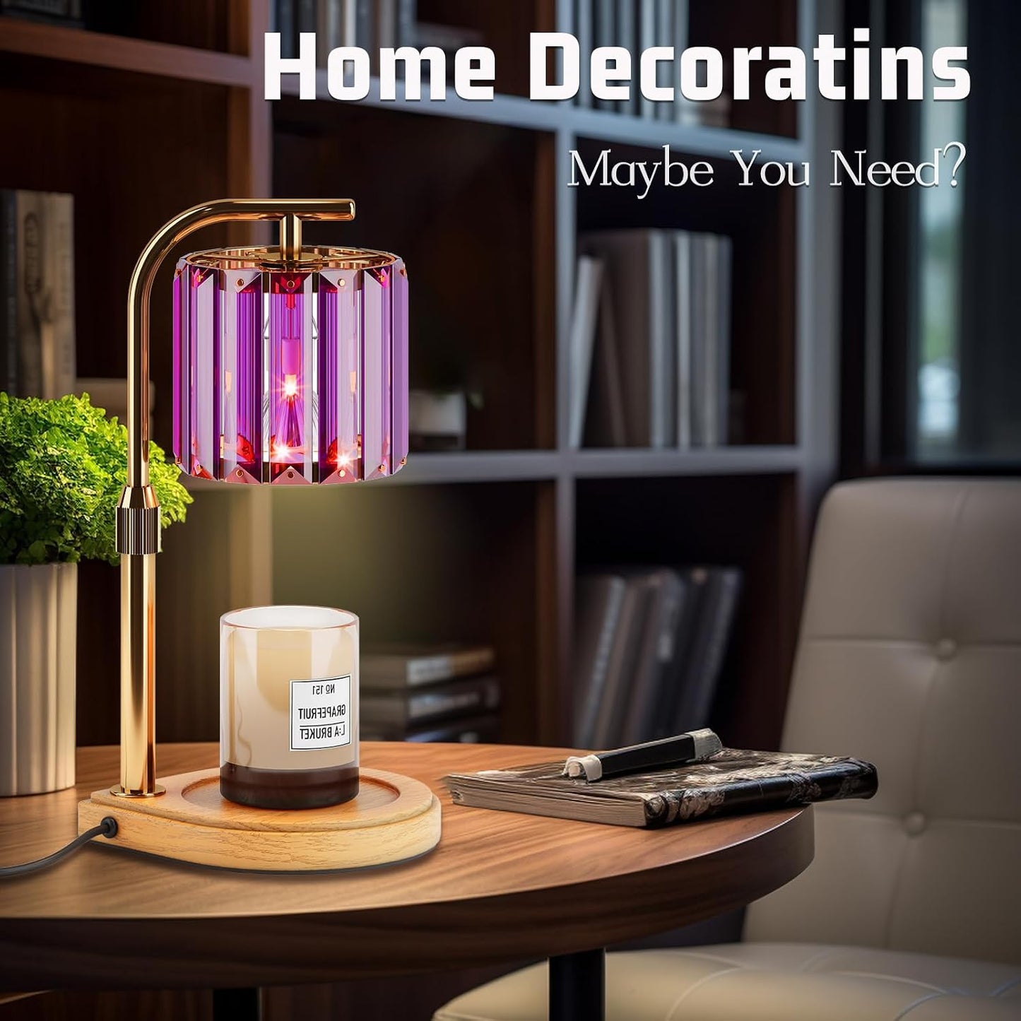 IN HAPPY Purple Candle Warmer Lamp with Timer & Dimmer, Gifts for Women, Housewarming Gifts for New Home, Adjustable Height Candle Warmer Lamp with 2 Bulbs for Jar Candles, Bedroom Home Decor