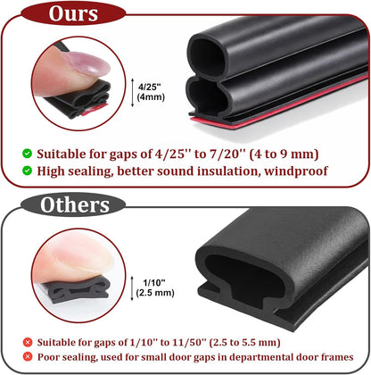 Door Weather Stripping, 80Ft Self-Adhesive Rubber Door Seal Strip Extra Thick D-Shape for Large Gap, Insulation Soundproofing Weatherproof Draft Stopper for Door Frame Window, Black 4 Rolls