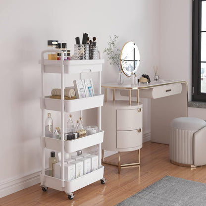 Calmootey 3-Tier Rolling Utility Cart with Drawer,Multifunctional Storage Organizer with Plastic Shelf & Metal Wheels,Storage Cart for Kitchen,Bathroom,Living Room,Office,White